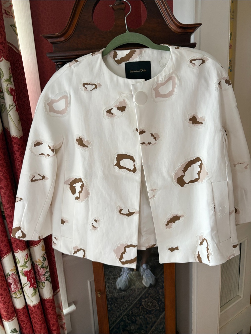 Massimo Dutti White Jacket with Beige and Brown Spot Print